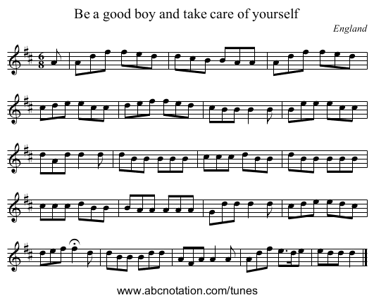 Be a good boy and take care of yourself - staff notation