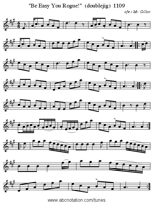 Be Easy You Rogue!  (doublejig)  1109 - staff notation