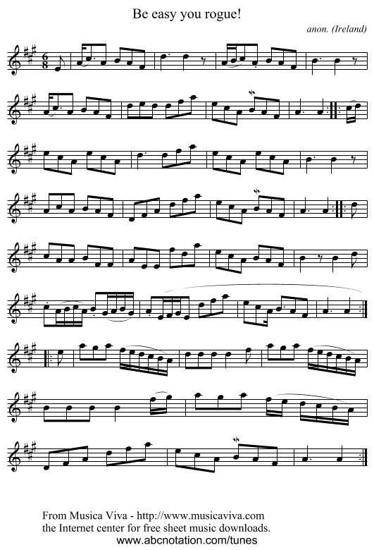 Be easy you rogue! - staff notation