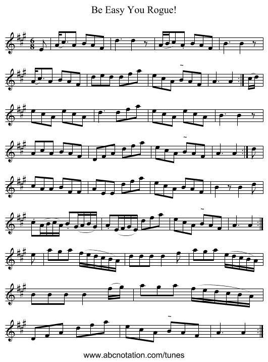 Be Easy You Rogue! - staff notation