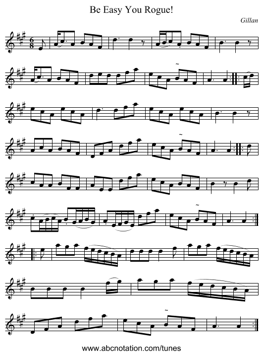 Be Easy You Rogue! - staff notation