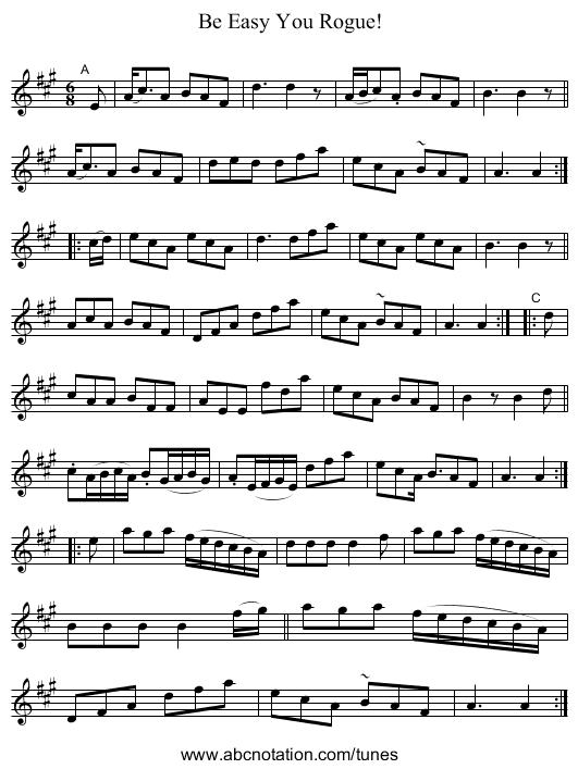 Be Easy You Rogue! - staff notation