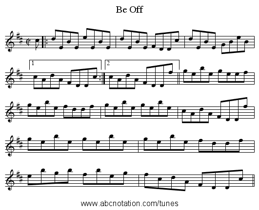 Be Off - staff notation