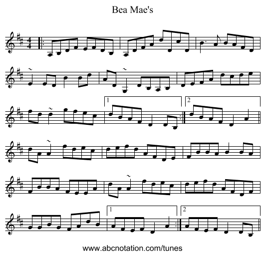 Bea Mae's - staff notation