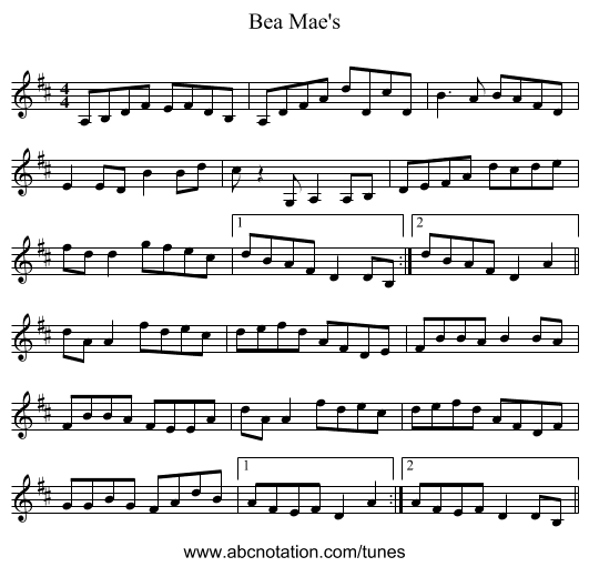 Bea Mae's - staff notation