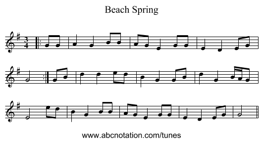 Beach Spring - staff notation