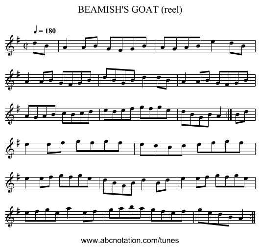 BEAMISH'S GOAT (reel) - staff notation