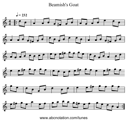 Beamish's Goat - staff notation