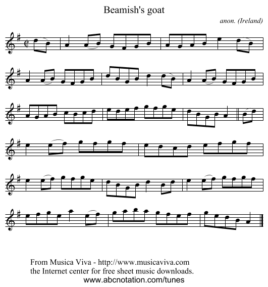 Beamish's goat - staff notation
