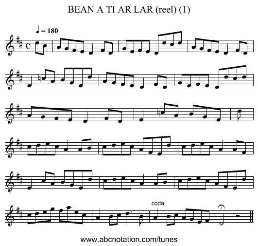 BEAN A TI AR LAR (reel) (1) - staff notation