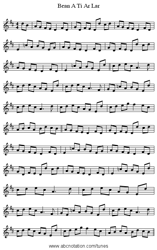 Bean A Ti Ar Lar - staff notation