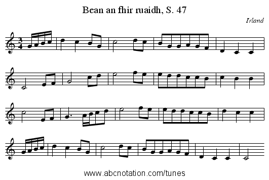 Bean an fhir ruaidh, S. 47 - staff notation