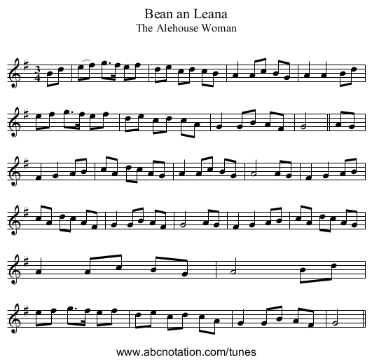 Bean an Leana - staff notation
