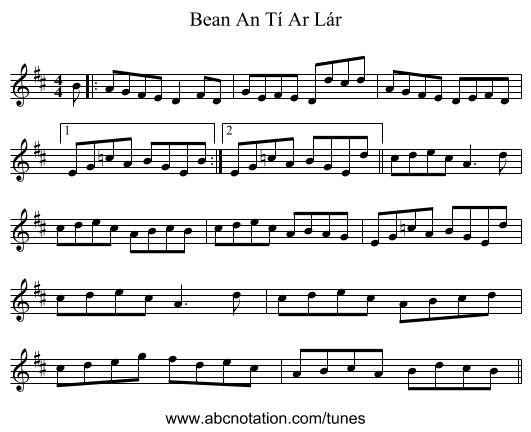 Bean An Tí Ar Lár - staff notation