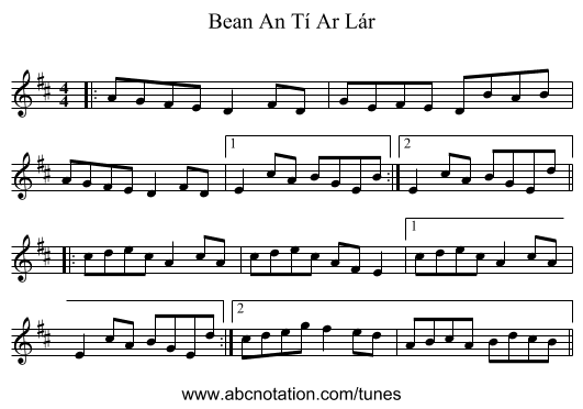 Bean An Tí Ar Lár - staff notation