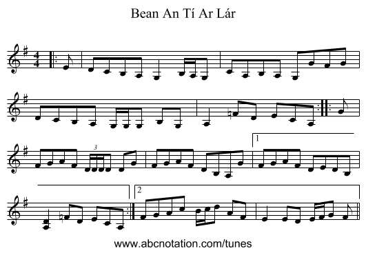 Bean An Tí Ar Lár - staff notation