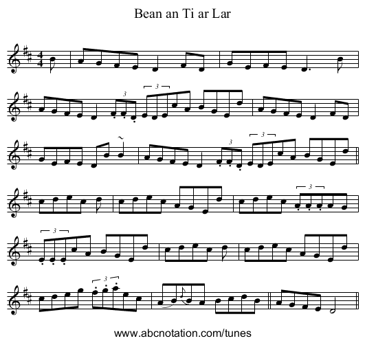 Bean an Ti ar Lar - staff notation