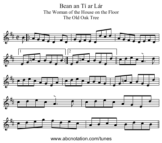 Bean an T&iacute; ar L&aacute;r - staff notation