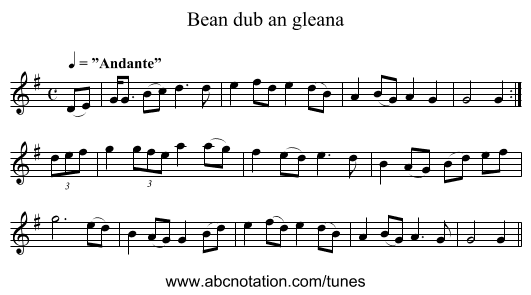 Bean dub an gleana - staff notation