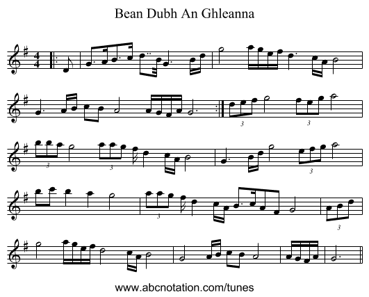 Bean Dubh An Ghleanna - staff notation