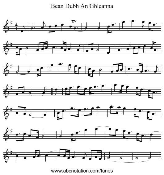 Bean Dubh An Ghleanna - staff notation