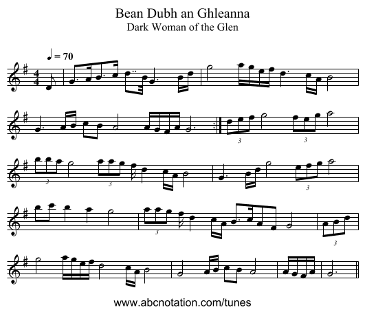 Bean Dubh an Ghleanna - staff notation