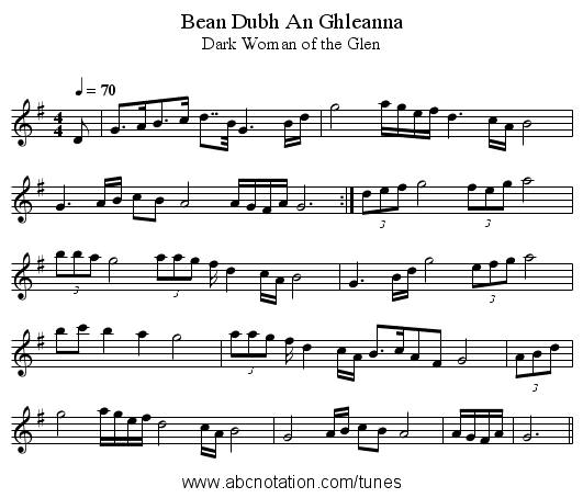 Bean Dubh An Ghleanna - staff notation