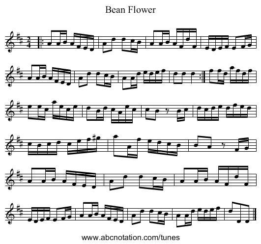 Bean Flower - staff notation