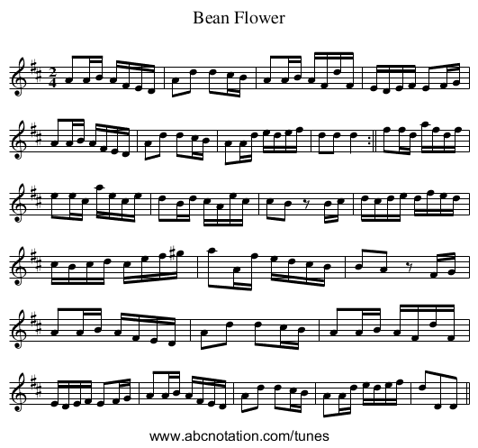 Bean Flower - staff notation