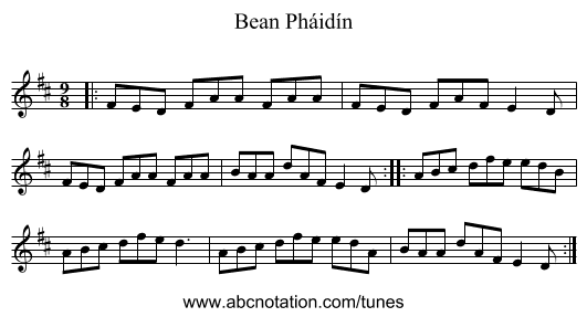 Bean Pháidín - staff notation