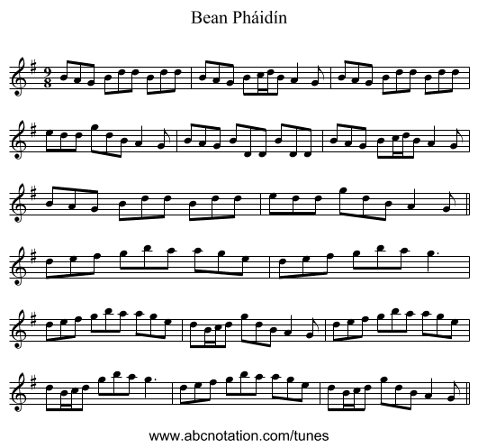 Bean Pháidín - staff notation