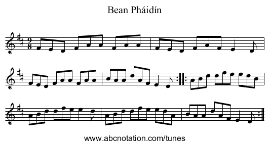 Bean Ph&aacute;id&iacute;n - staff notation