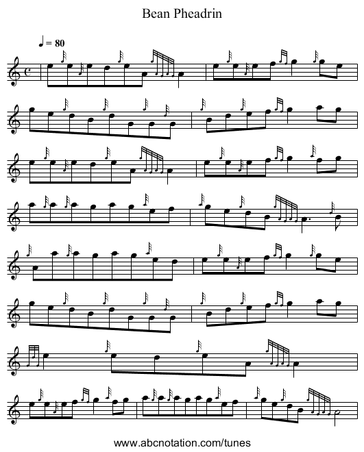 Bean Pheadrin - staff notation