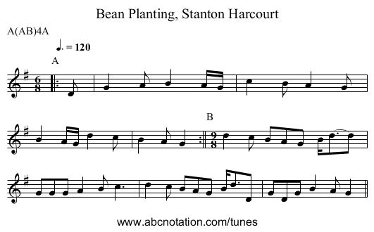 Bean Planting, Stanton Harcourt - staff notation