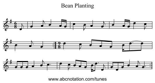 Bean Planting - staff notation