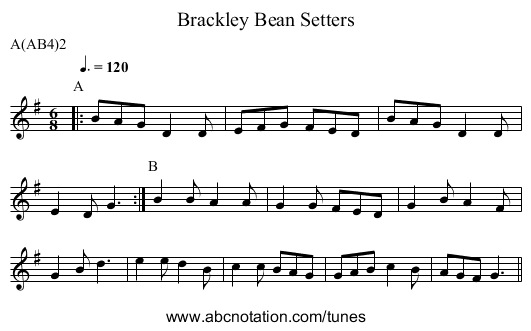 Bean Setters, Brackley - staff notation