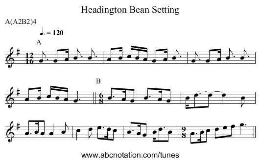 Bean Setting, Headington - staff notation
