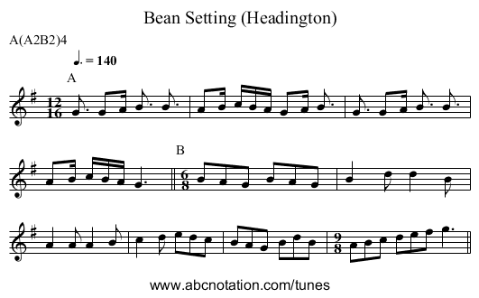 Bean Setting (Headington) - staff notation