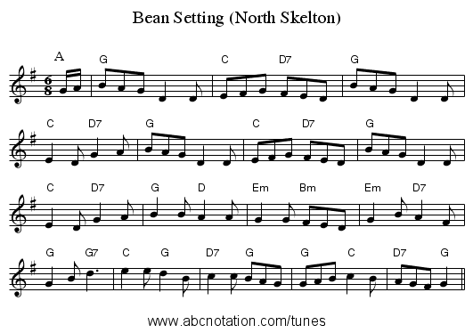 Bean Setting (North Skelton) - staff notation