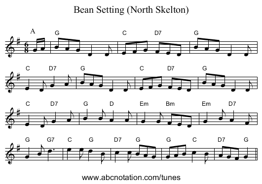 Bean Setting (North Skelton) - staff notation