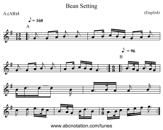 Bean Setting - staff notation