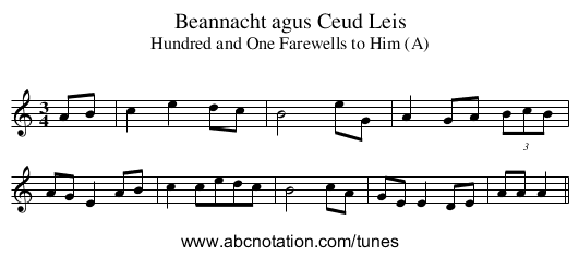 Beannacht agus Ceud Leis - staff notation
