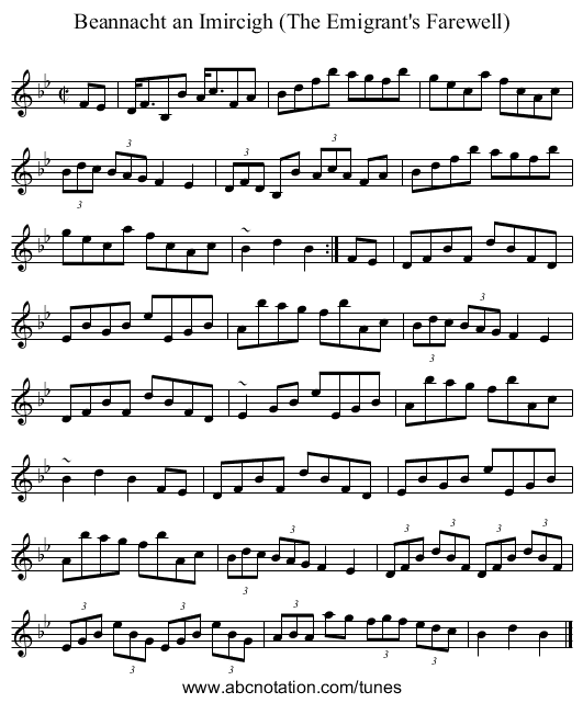Beannacht an Imircigh (The Emigrant's Farewell) - staff notation
