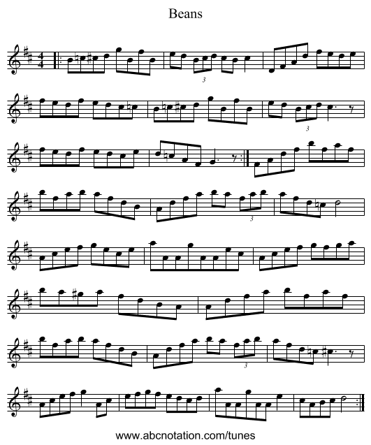 Beans - staff notation
