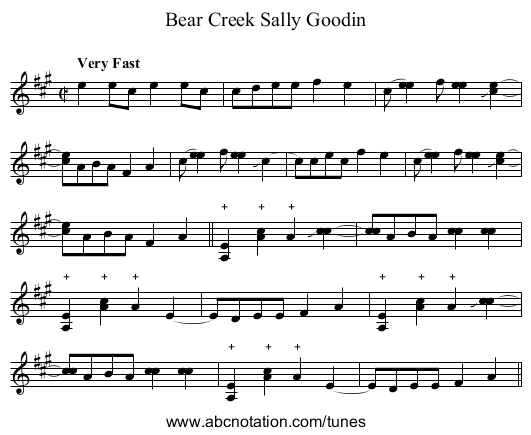 Bear Creek Sally Goodin - staff notation