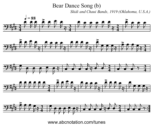 Bear Dance Song (b) - staff notation