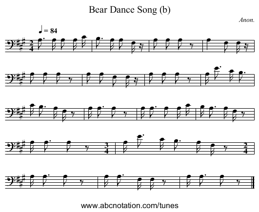 Bear Dance Song (b) - staff notation