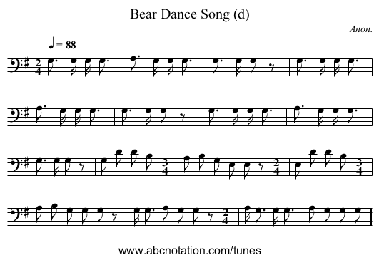 Bear Dance Song (d) - staff notation