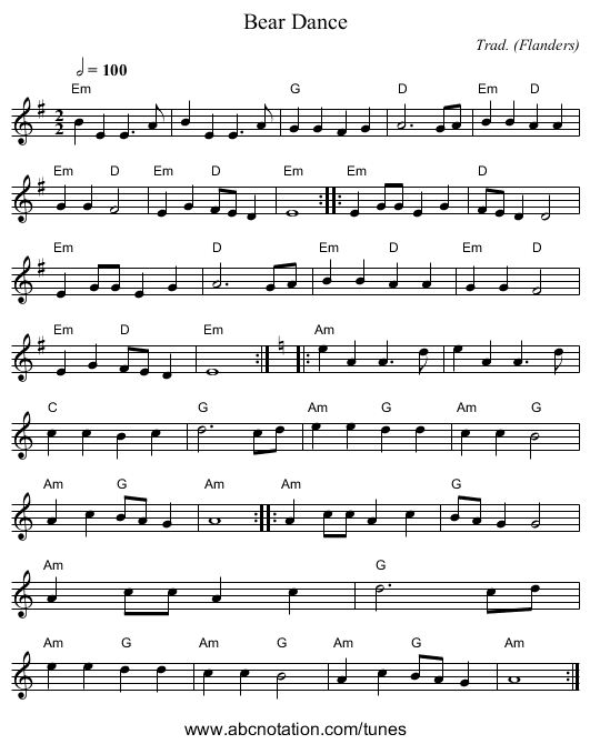 Bear Dance - staff notation
