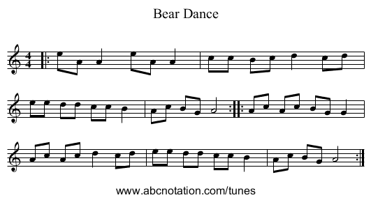 Bear Dance - staff notation